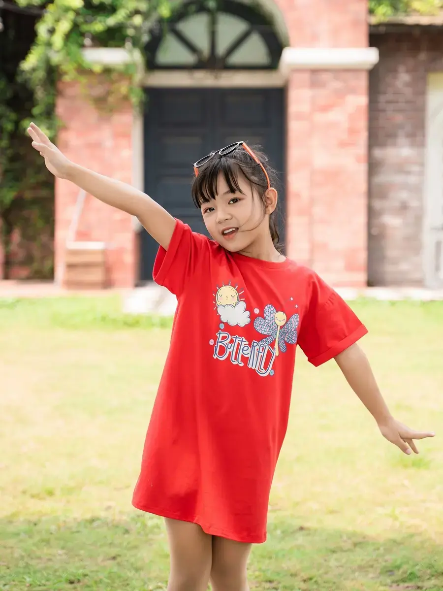 Váy kid nữ cánh bướm thêu - Đỏ - 4