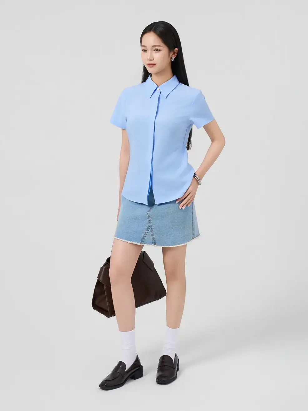 Áo Sơ-mi Ngắn Tay regular fit essential - XANH DA TRỜI 103 - S