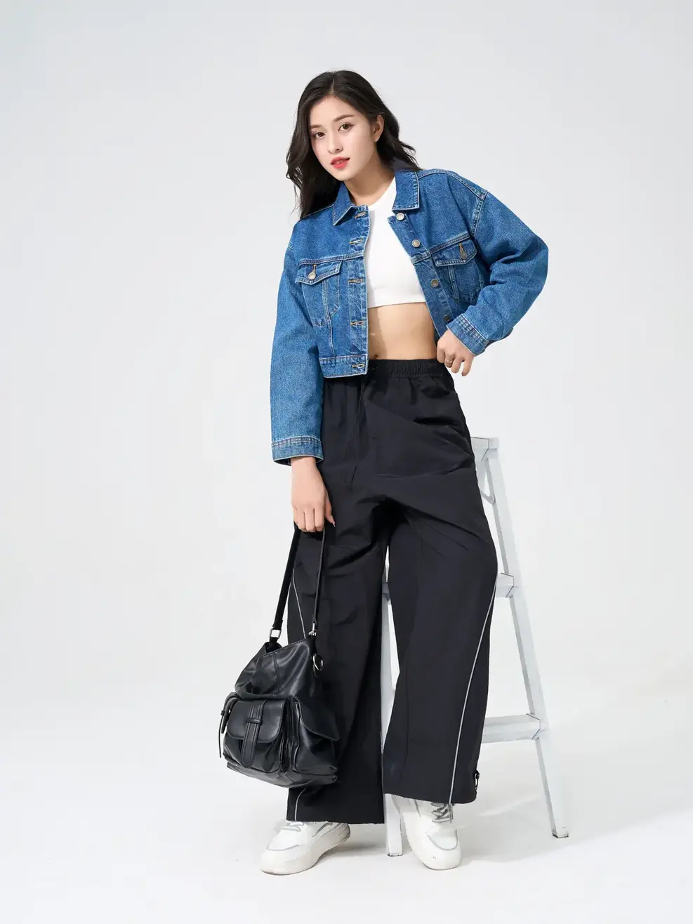 Áo Khoác Jeans Nữ Crop Cơ Bản - xanh trung - S
