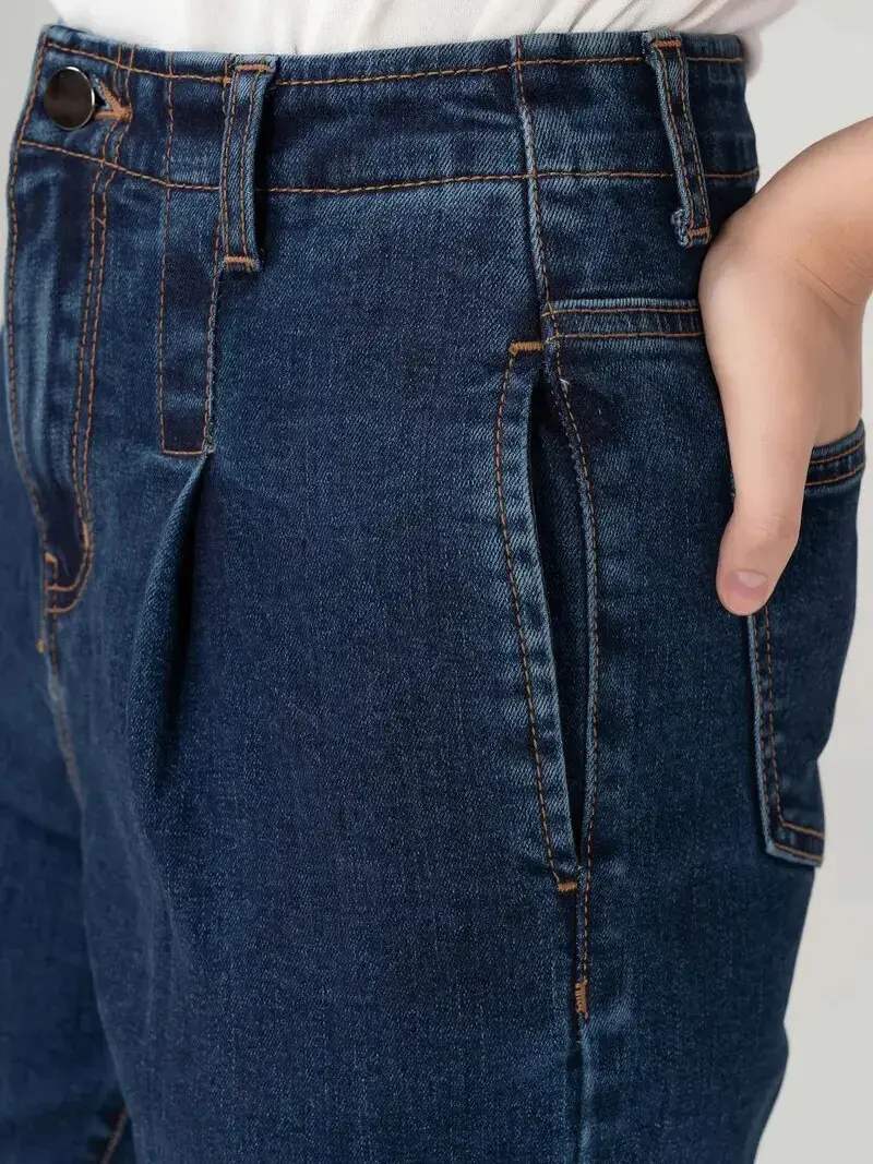 Jean nữ baggy cạp liền co giãn - Xanh đậm - 25