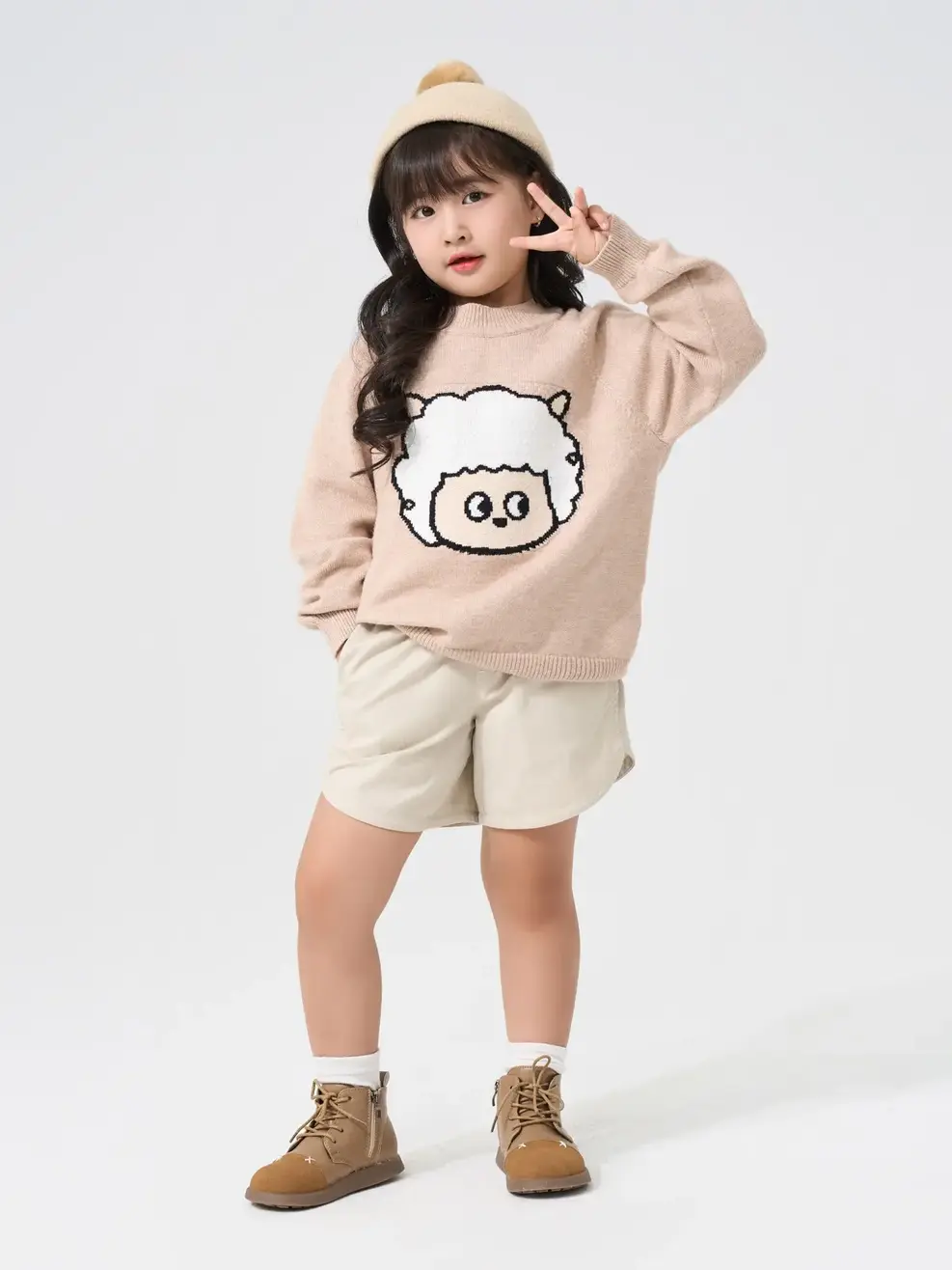 Áo Len Trẻ Em Cừu Vui Vẻ - Nâu - 2-3