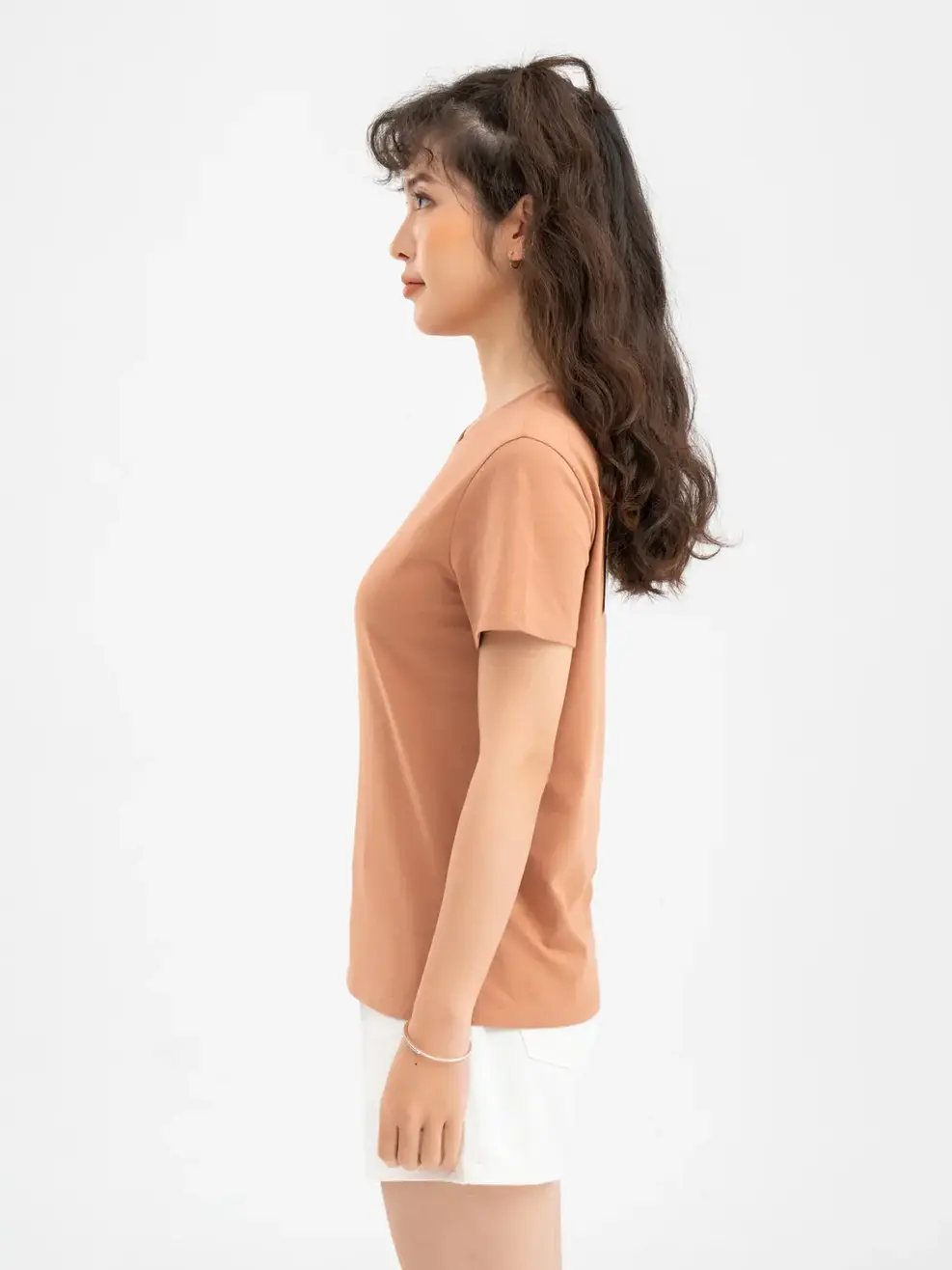 T-shirt Nữ Thêu Chữ Right Now Cotton Usa - Nâu - L