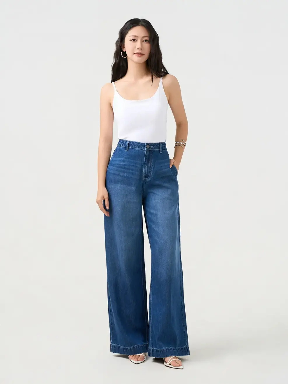 Quần Jeans Nữ Wide Leg Cạp Cao - Màu chàm 002 - 26