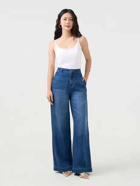 Quần Jeans Nữ Wide Leg Cạp Cao