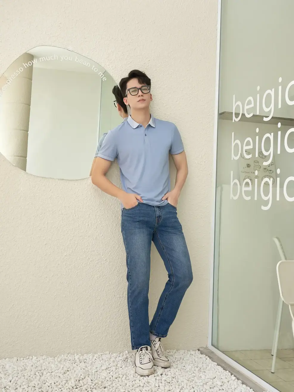 Quần jean nam Regular cotton giặt mài - Xanh đậm - 28