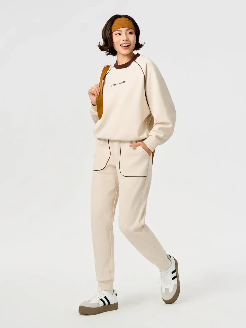 Bộ Đồ Nữ Tay Liền Phối Màu In Hình Thân Trước - Be 028 - S