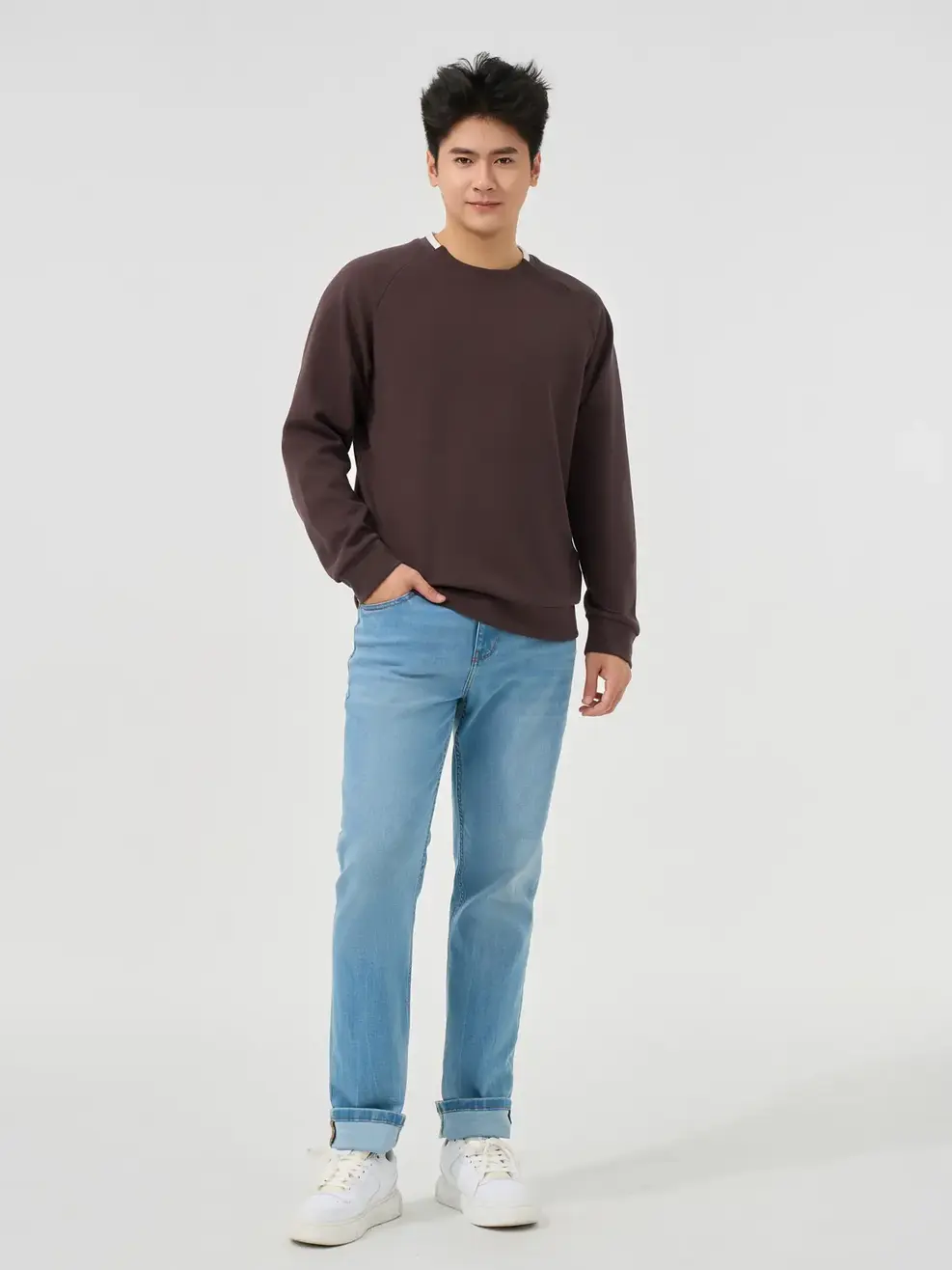 Áo Nỉ Nam Tay Raglan Bo Phối - Nâu 152 - M