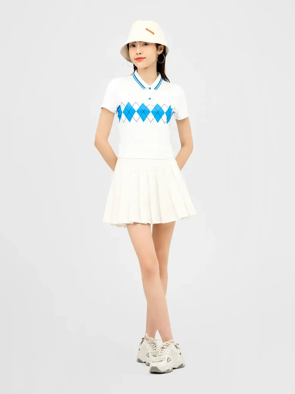 Polo Nữ Bạc Hà Quả Trám - Trắng phối xanh lam - S