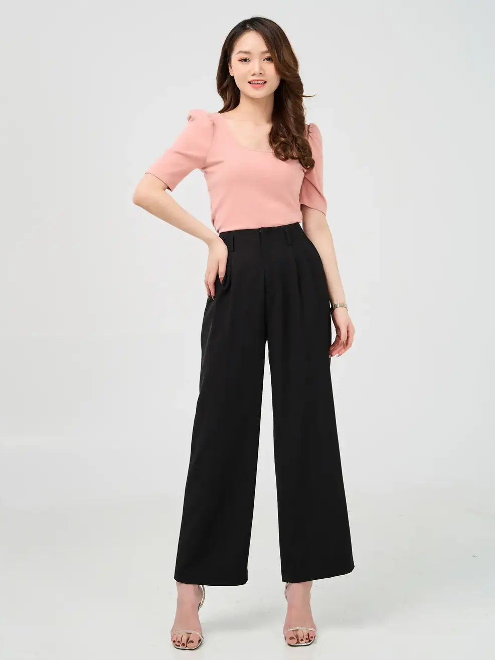 Thun nữ cổ vuông tay bồng - Hồng - M