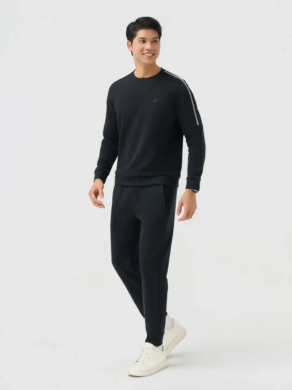 Bộ Đồ Nỉ Thể Thao Cổ Tròn Dây Dệt - ĐEN 002 - M