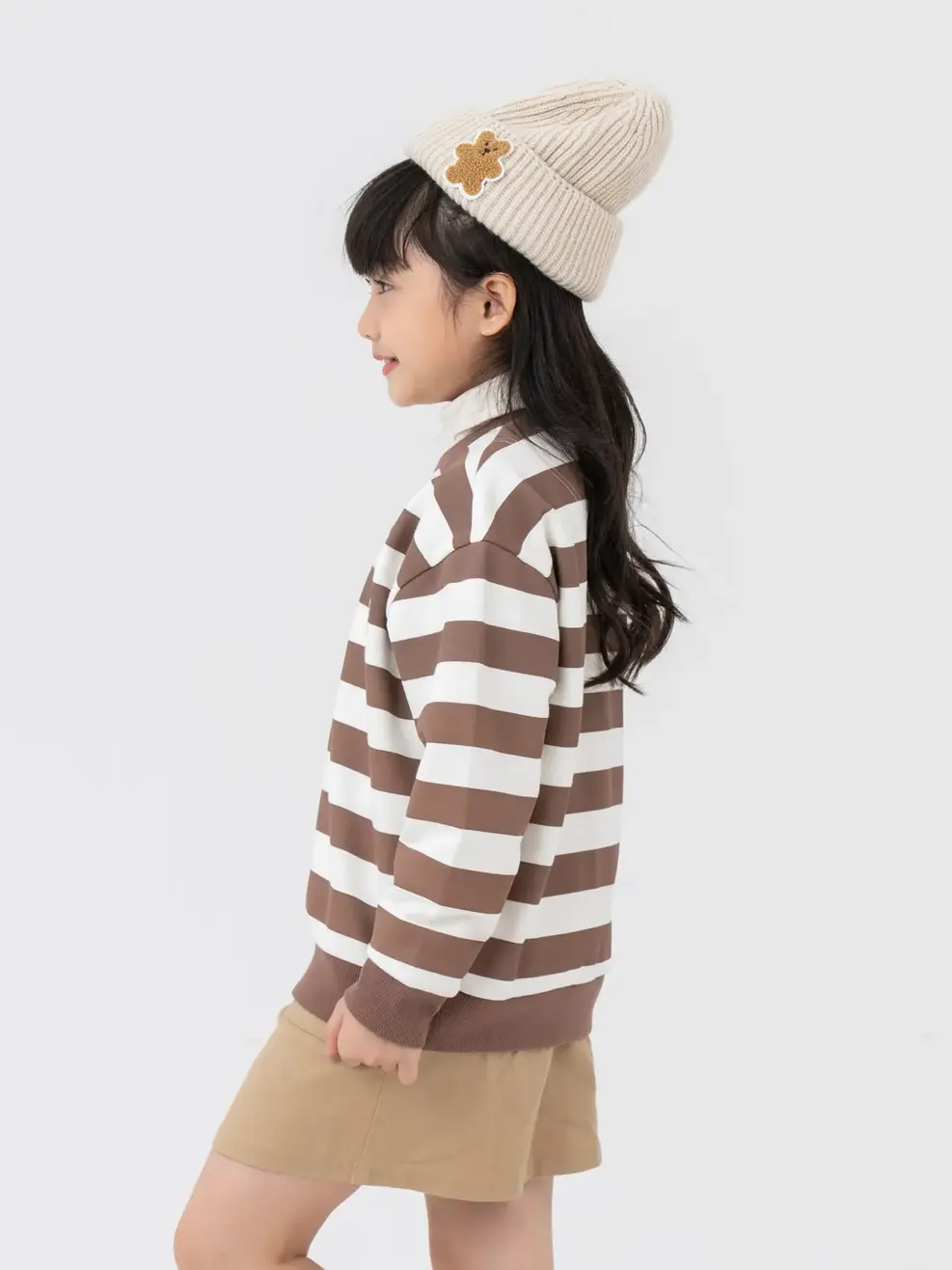 Áo Dài Tay Kid Mickey Phối Kẻ - Trắng phối nâu - 2