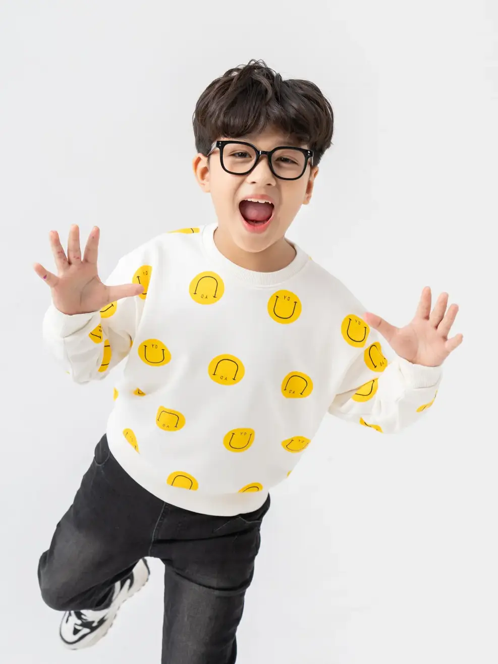 Áo Dài Tay Kid In Tràn Bo Gấu Họa Tiết Mặt Cười - Trắng. - 2