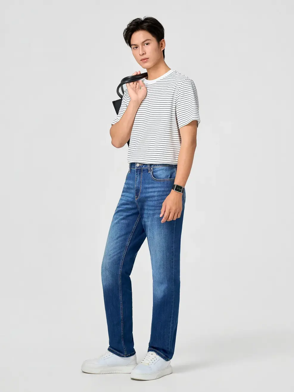 Quần Jeans Nam Regular Siêu Nhẹ Co Giãn - Màu chàm 002 - 28
