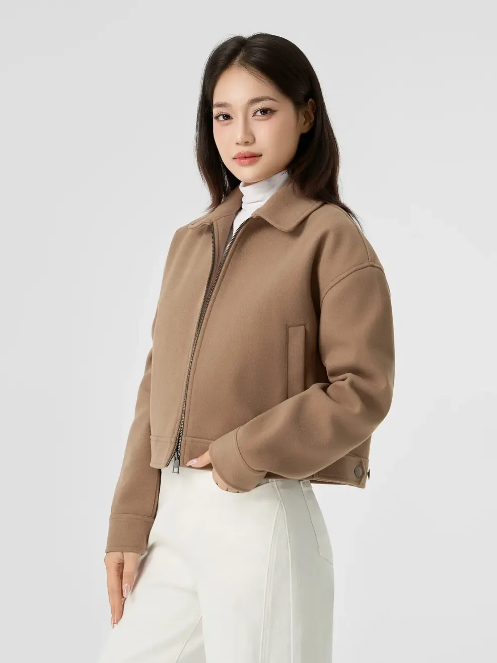 Áo Khoác Nữ Dạ Cổ Đức Đai Cài Cá Tính - Nâu 148 - S