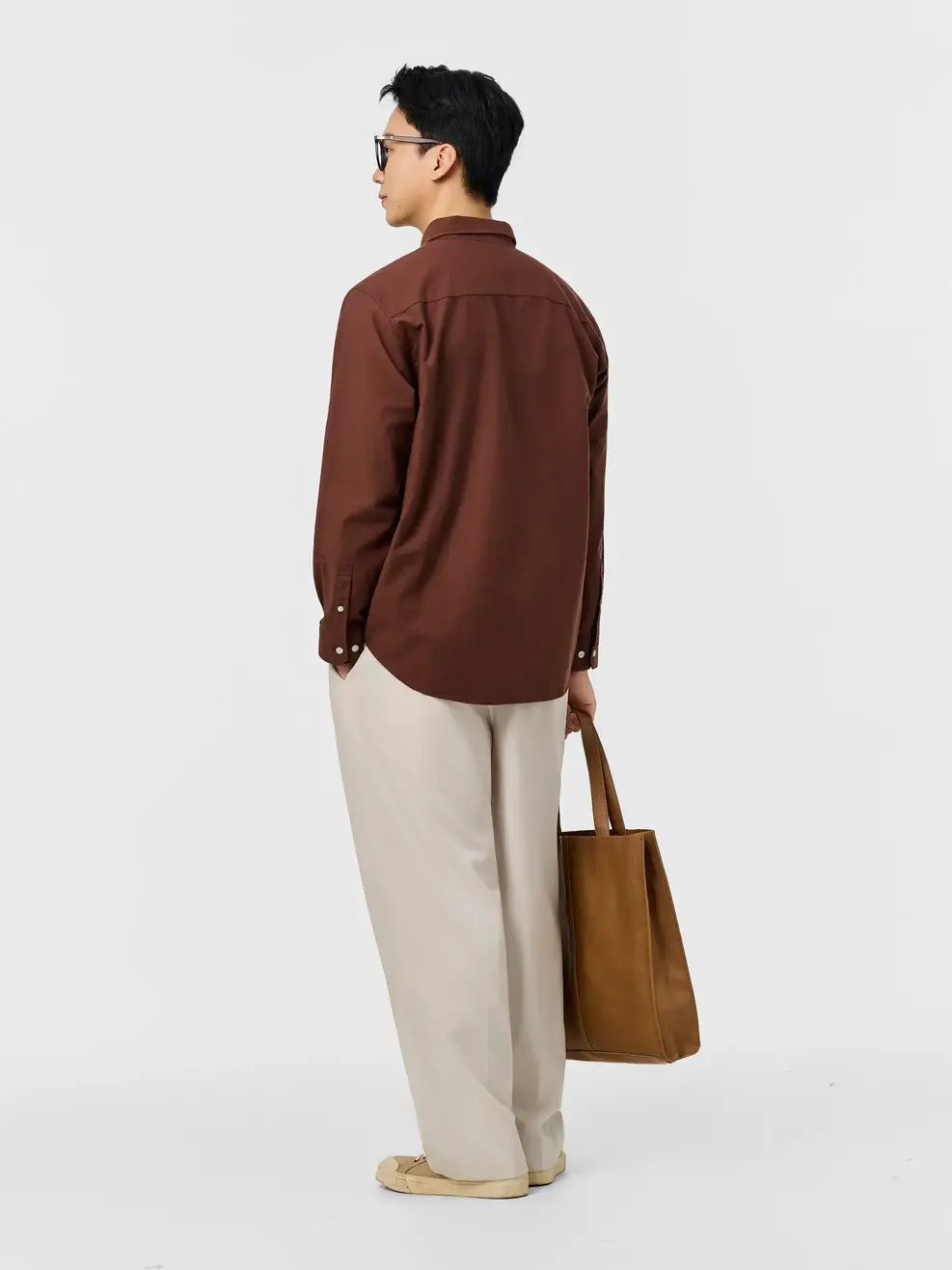 Áo Sơ-mi nam oxford dài tay phối túi - Màu nâu 002 - M