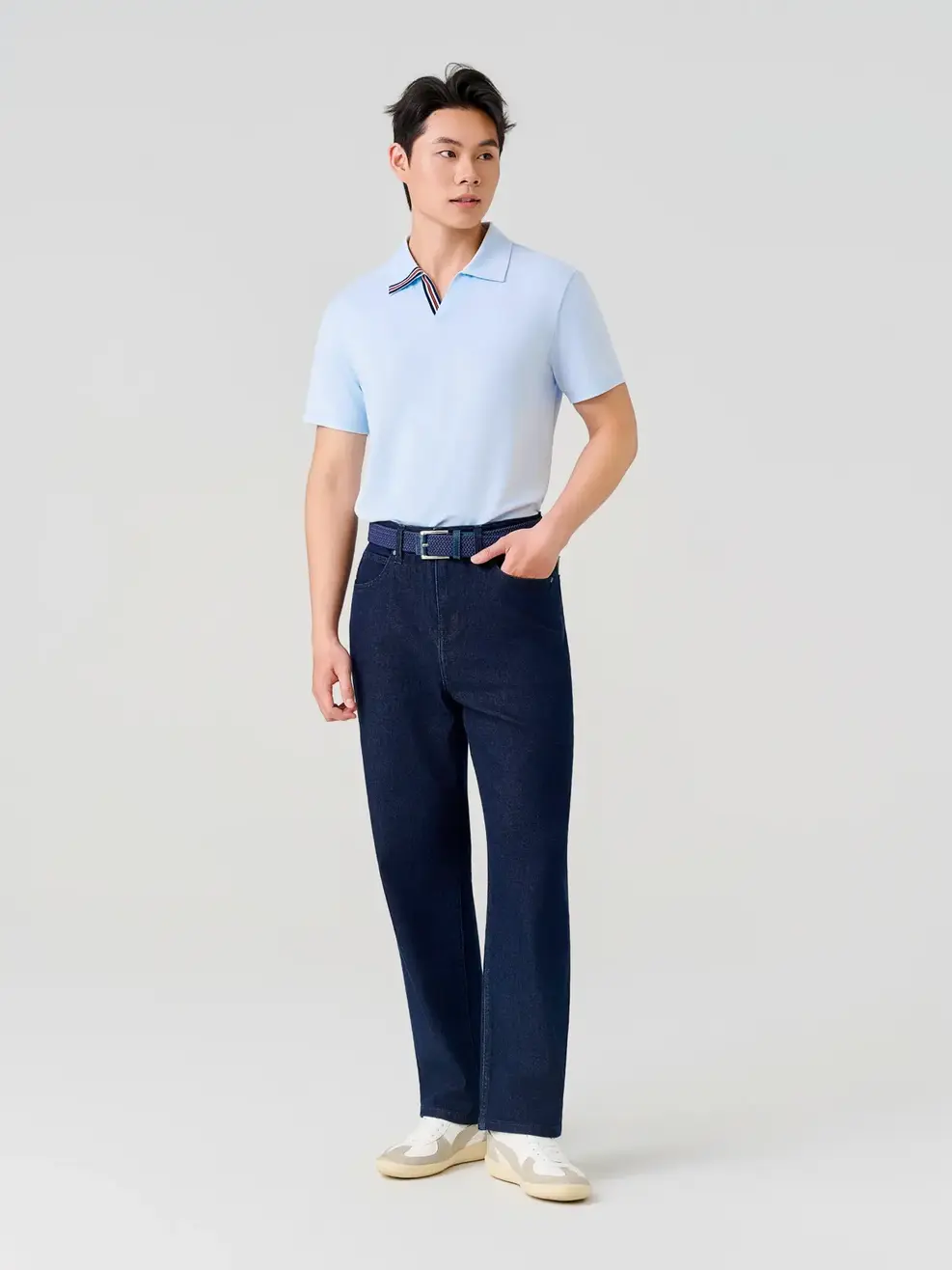 Áo Polo Nam Cổ V Phối Dây Dệt - XANH 012 - M