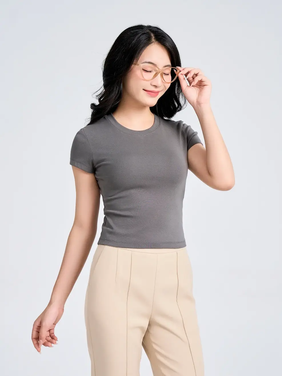 Áo Phông Nữ Slimfit Thun Rib Coton Mềm (TSN7275) - Than chì 007 - S
