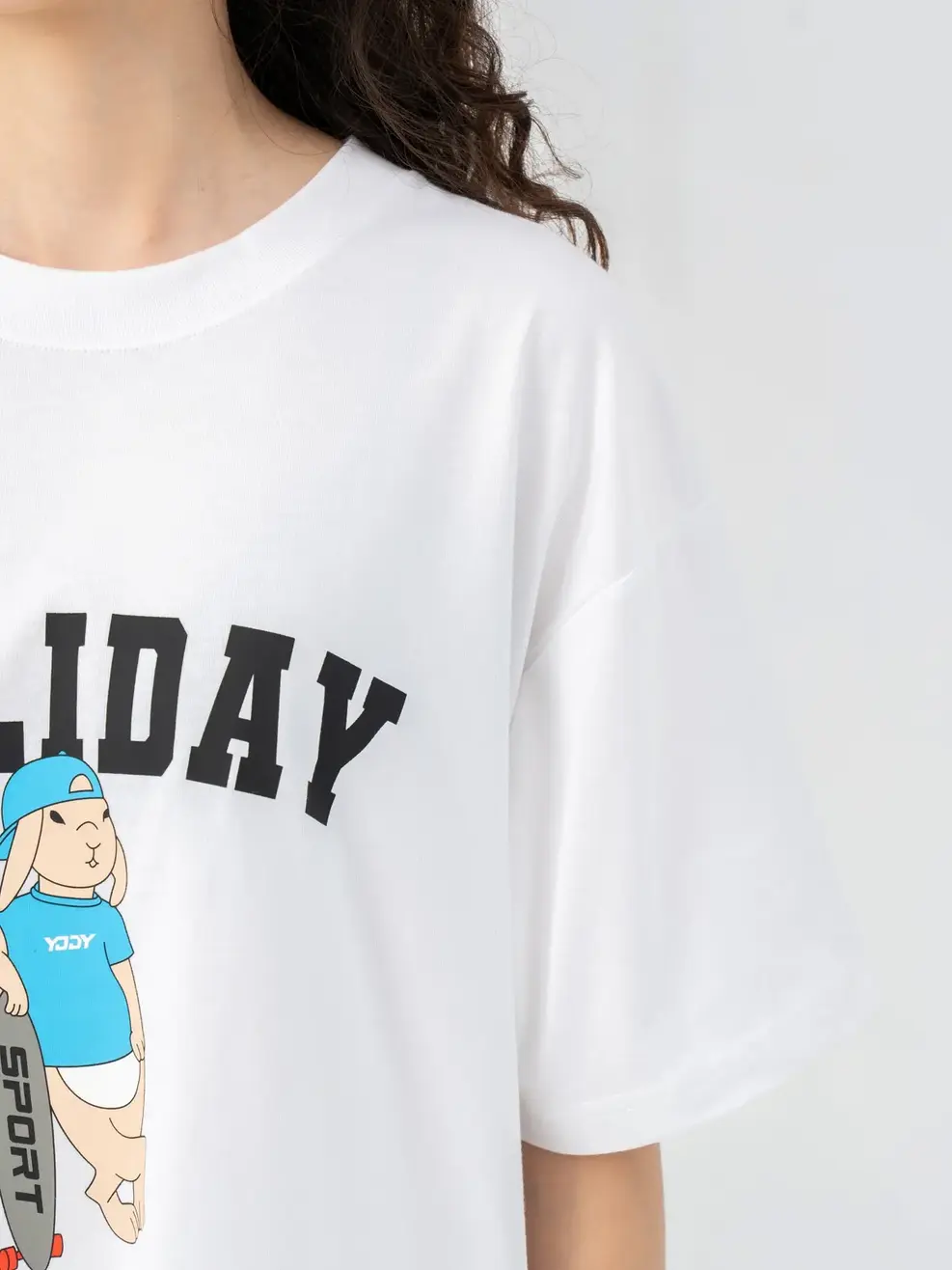 T-shirt Thể Thao Nữ Thỏ Trượt Ván - Trắng - 1