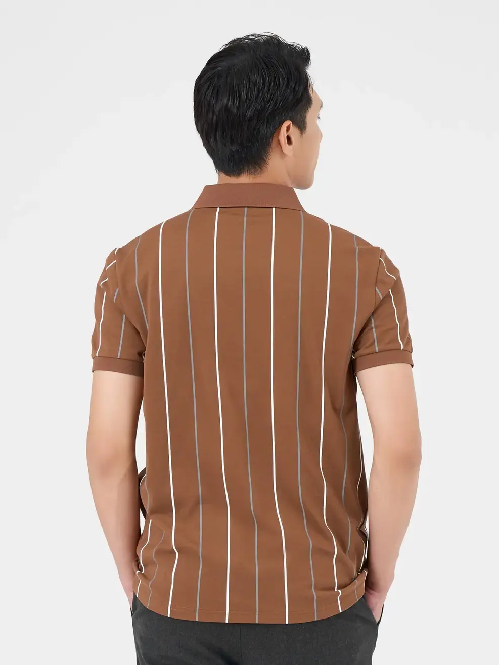 Áo Polo Nam Mắt Chim In Tràn Kẻ Hai Màu - Nâu - M