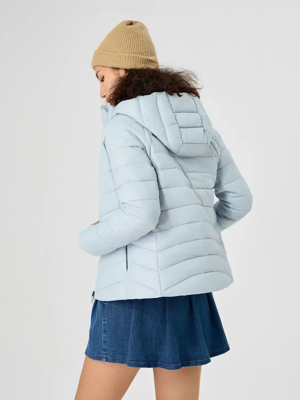 Áo Phao Nữ Phối Nỉ Pro - Xanh ghi - S