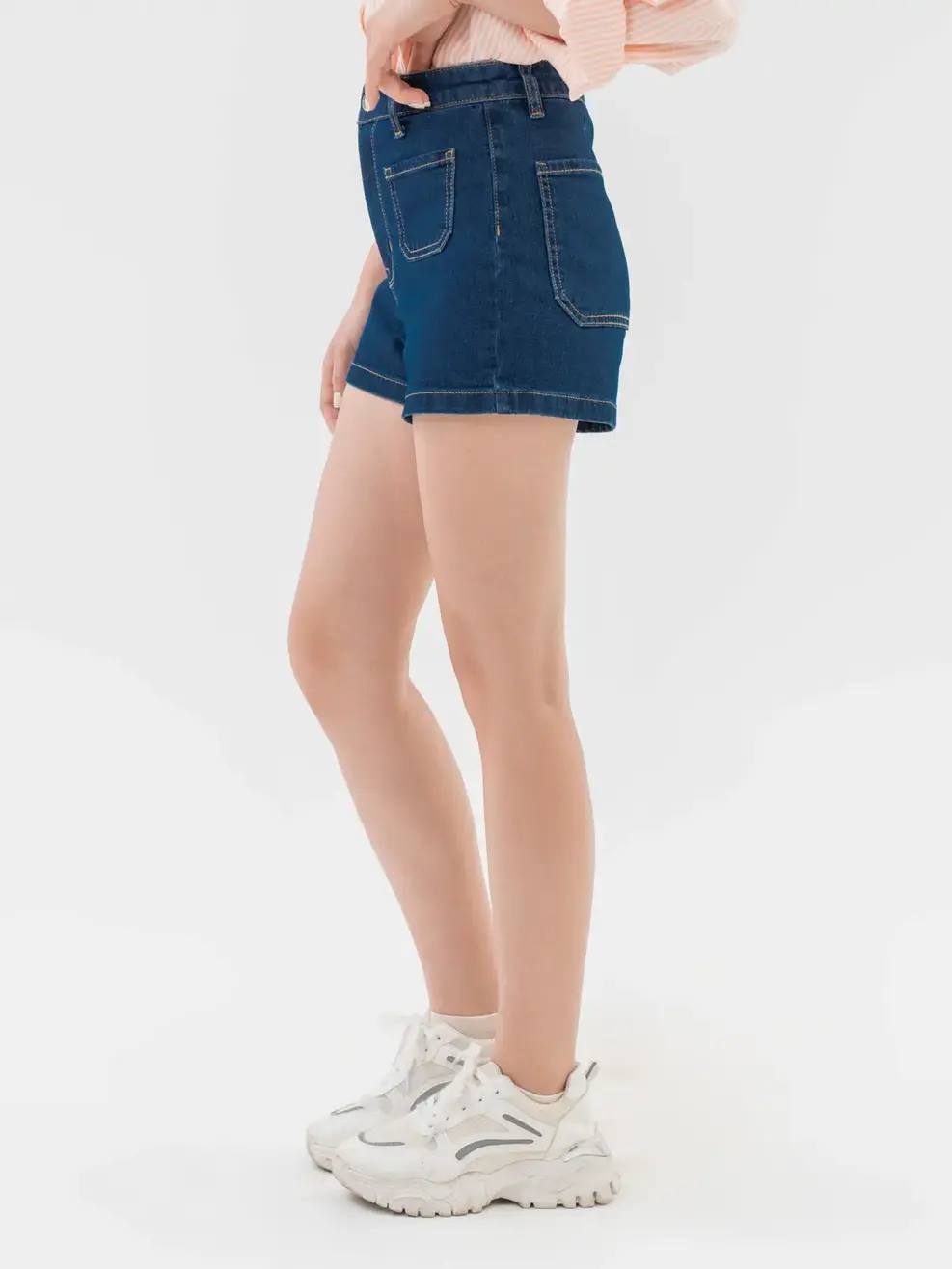 Quần Short Jeans Nữ Túi Vuông - Xanh đậm - 25