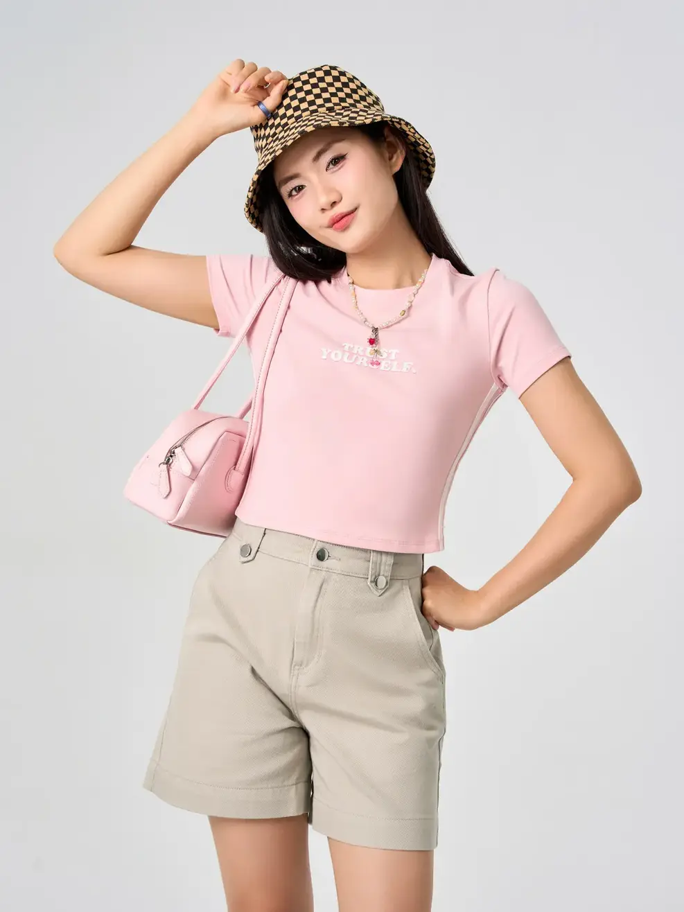 Quần Shorts Khaki Dáng A Đỉa Kẹp Cúc - Beige 074 - 26