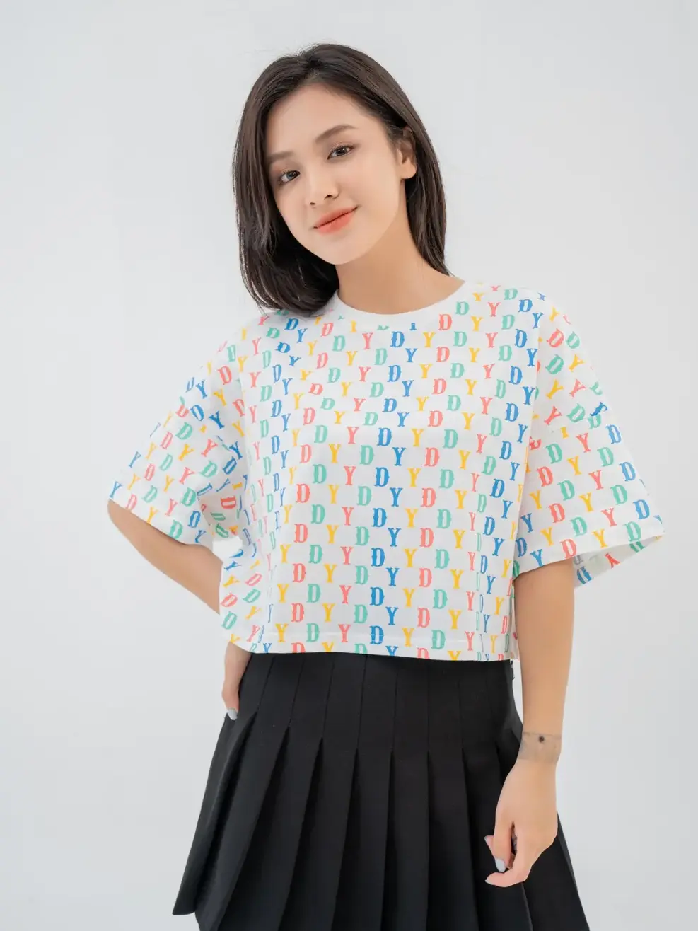 T-shirt Nữ Crotop In Tràn Yd Cotton Usa - Trắng 1 - F