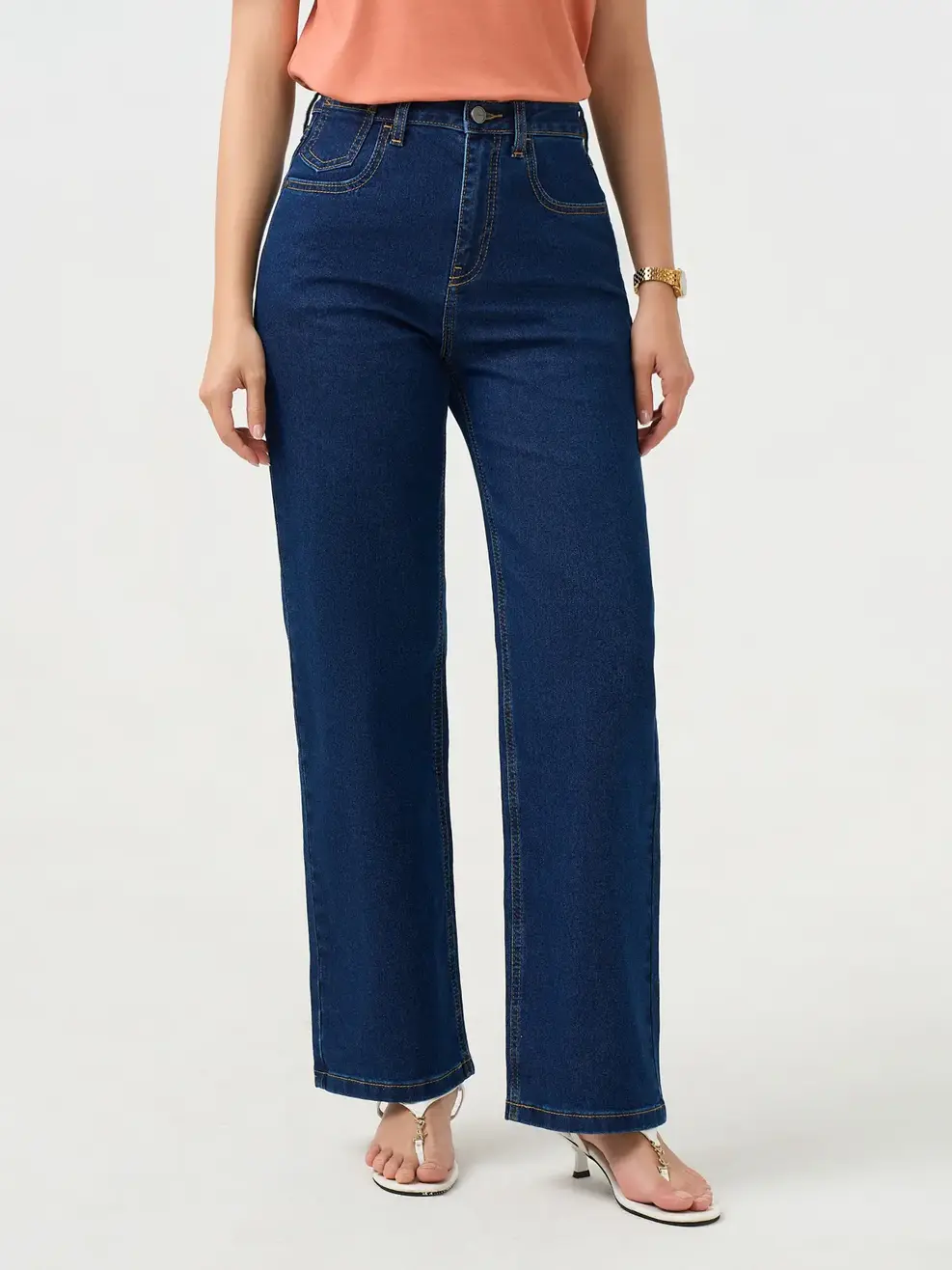 Quần Jeans Nữ Straight Thêu Túi Hậu - Màu chàm 001 - 26