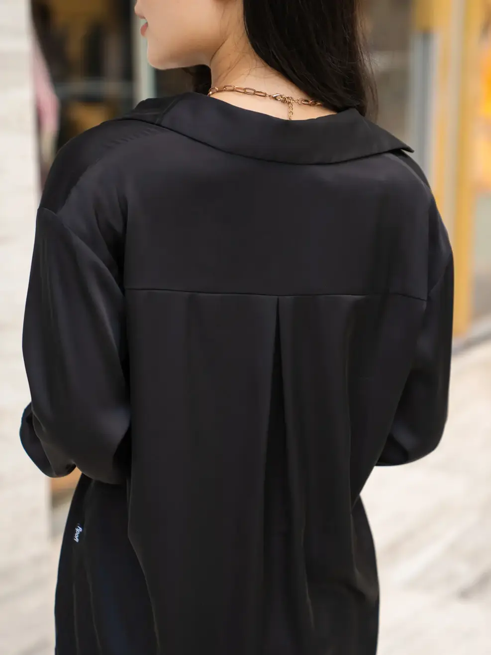 Áo sơ mi dài tay nữ lụa satin - Đen - S