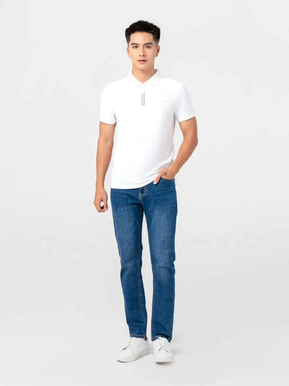 Polo Thể Thao Nam Trụ Khóa In Phản Quang - Trắng - M