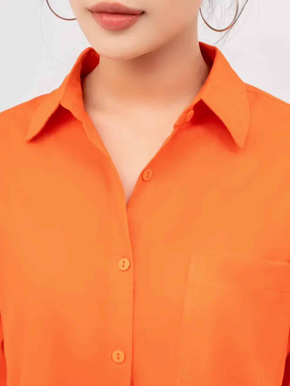 Sơ Mi Dài Tay Nữ Thô Dáng Rộng - Cam - S