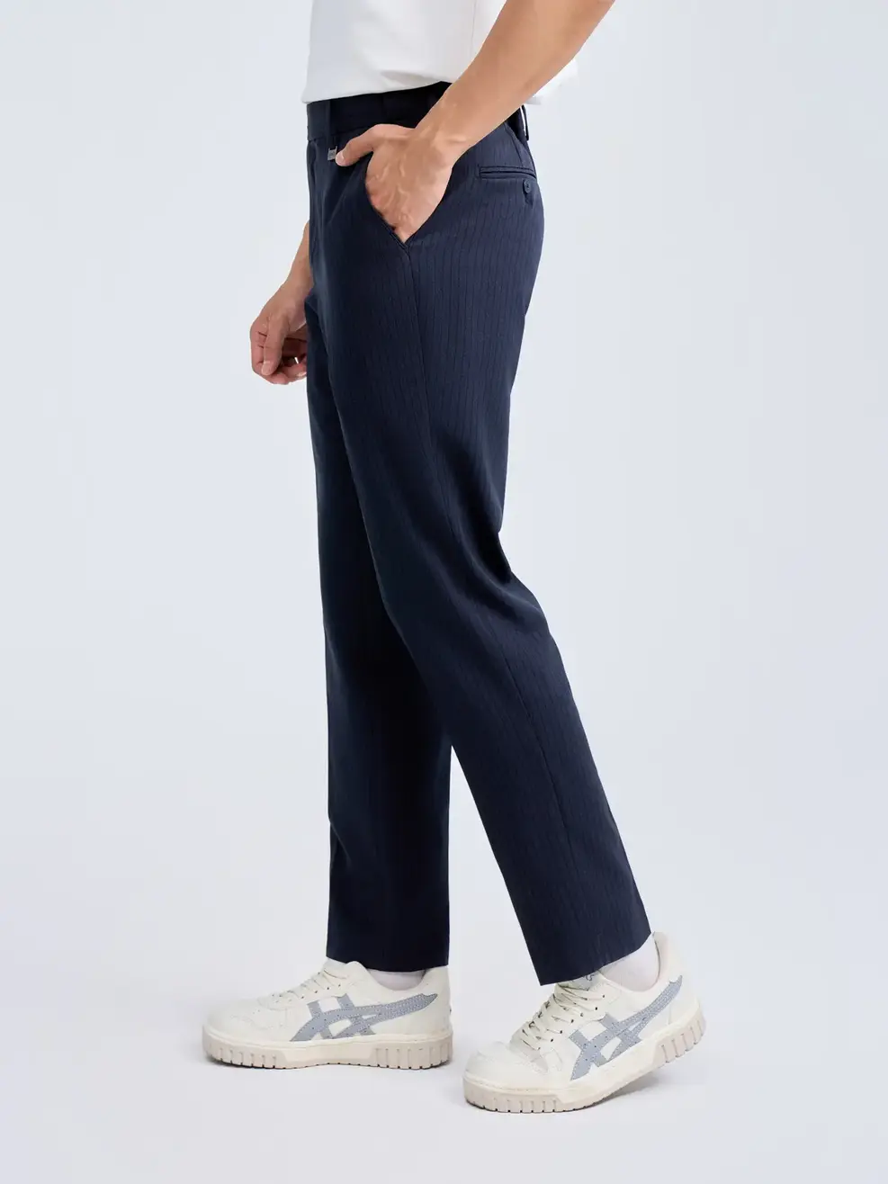 Quần Âu Nam Cạp Di Động Kẻ Sọc - Tím than - 29