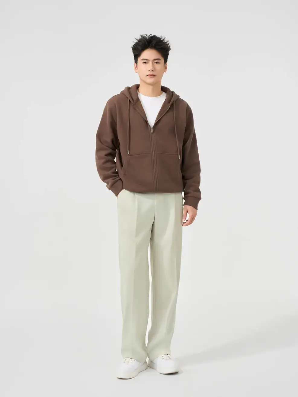 Áo Nỉ Mũ Nam Basic Khóa Hai Đầu - Nâu 064 - M