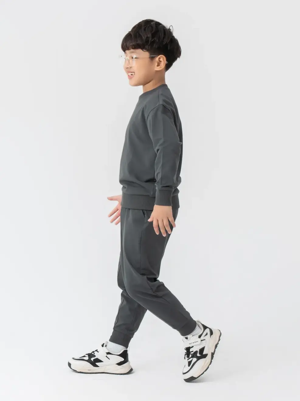Bộ Đồ Thu Đông Kid Cổ Bo Tim - Ghi Đậm - 2