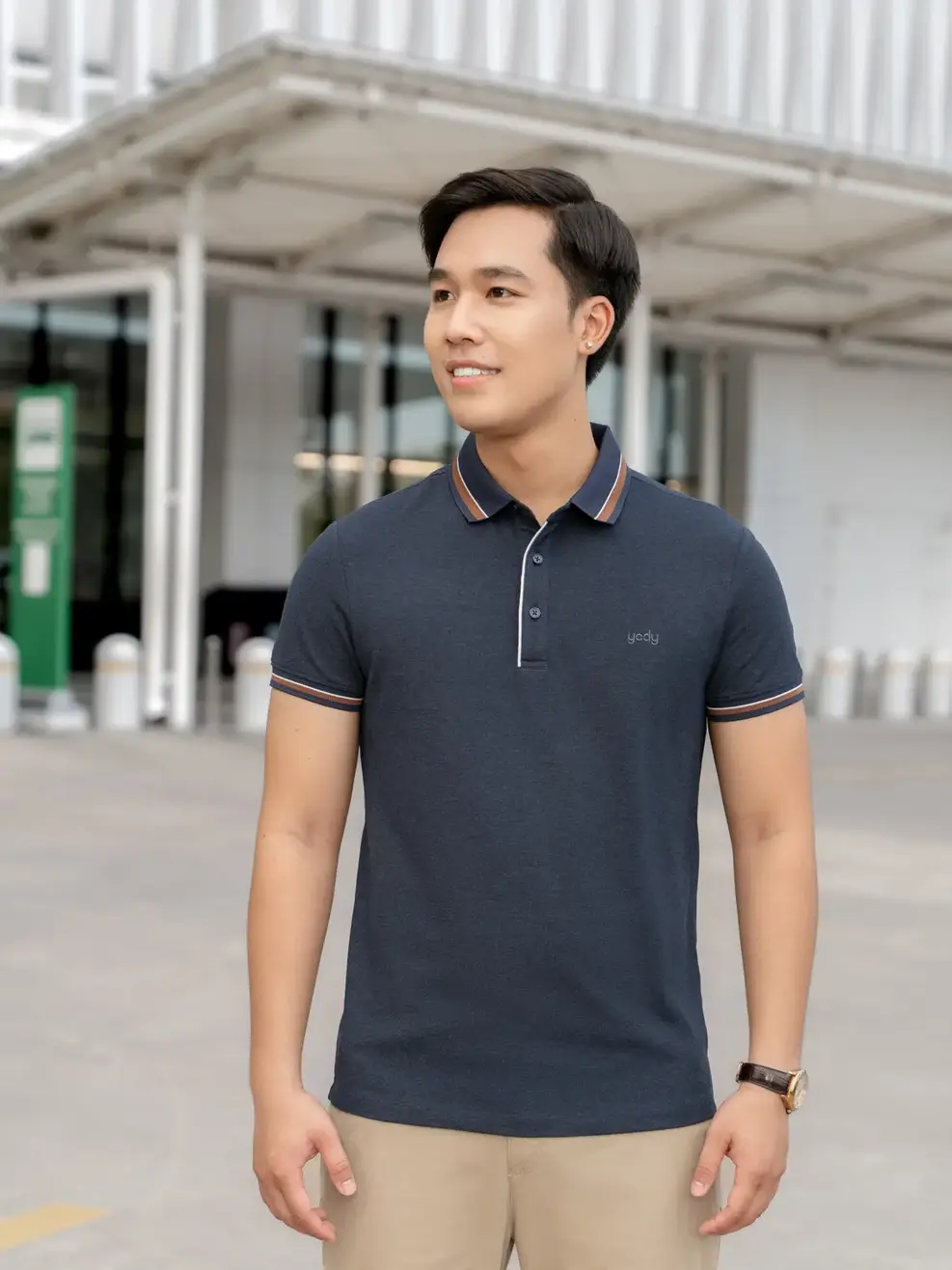 Polo nam sợi se phối nẹp - Xanh đen - M