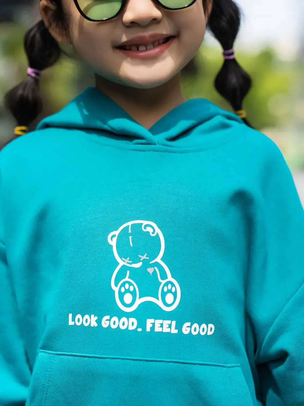 Áo hoodie kid in gấu - Xanh ngọc - 2