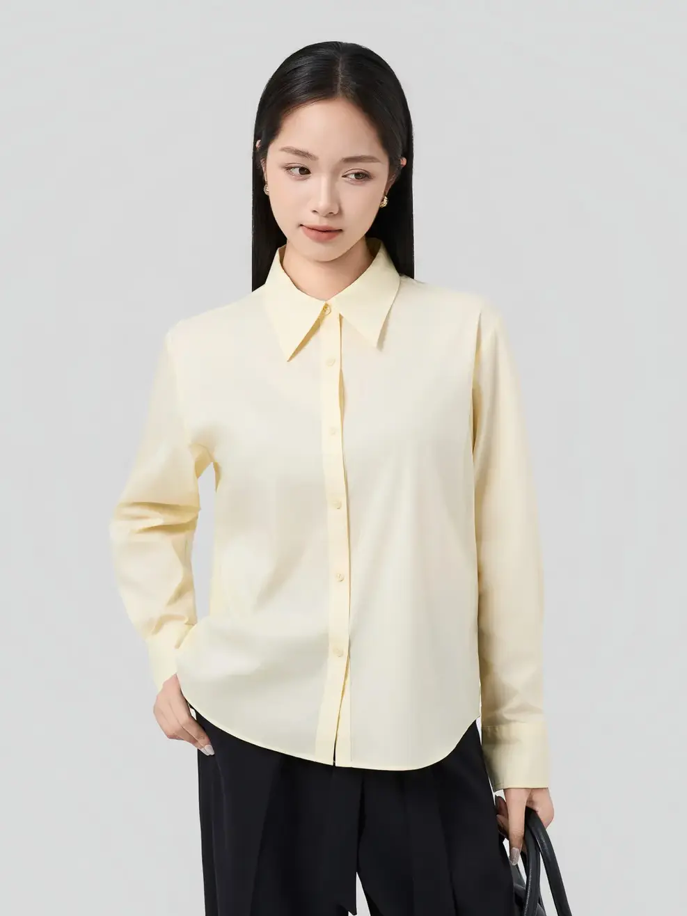 Áo Sơ-mi relax fit cotton blend essential - Màu vàng 006 - S