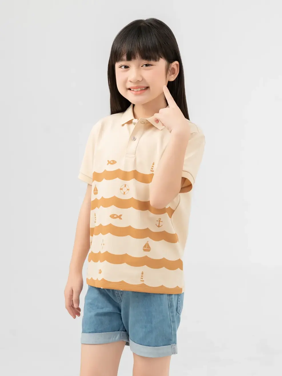 Polo Kid In Hoạ Tiết Hải Lý - Kem - 2