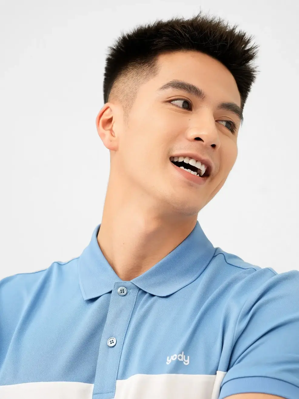 Áo Polo Nam Mắt Chim Phối Màu In Kẻ - Xanh - M