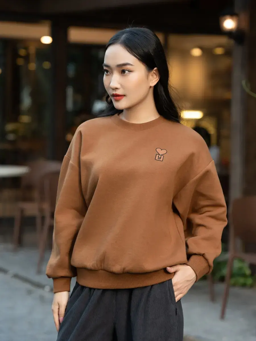 Ảo thu đông nữ thêu trái tim - Nâu - XL