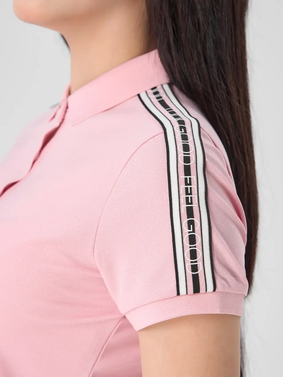 Polo Nữ Cafe Dệt Tổ Ong Phối Dây Dệt - Hồng - S