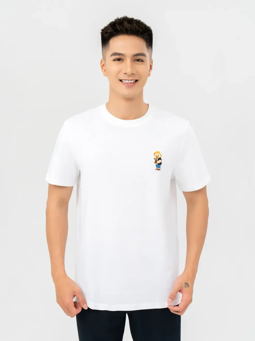 T-shirt Nam Thêu Gấu Cotton Usa - Trắng 1 - M