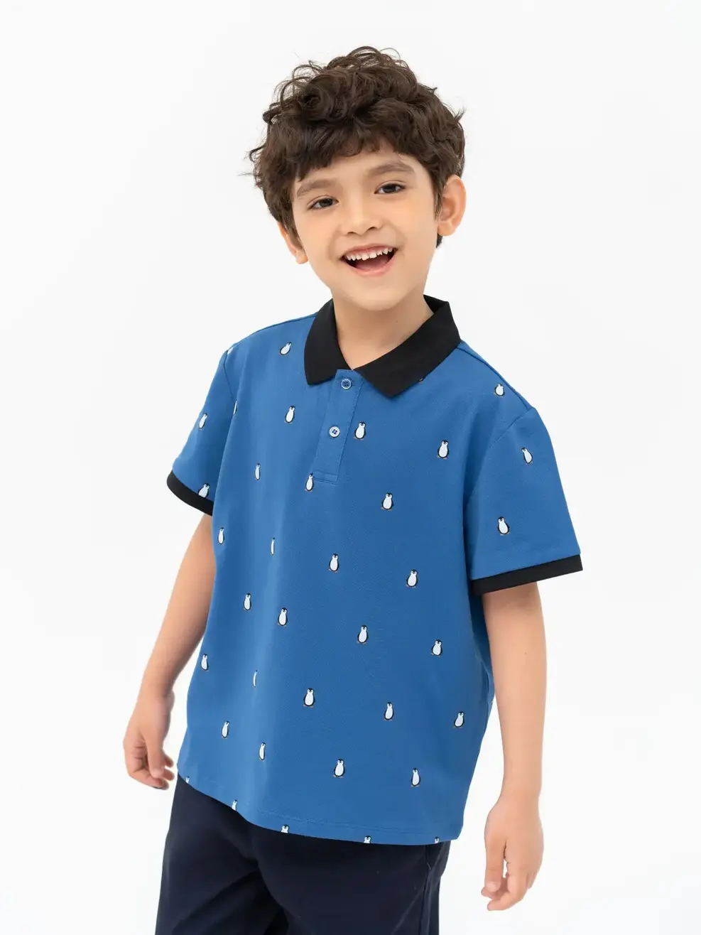 Áo Polo Trẻ Em Mắt Chim In Chim Cánh Cụt - Xanh - 2