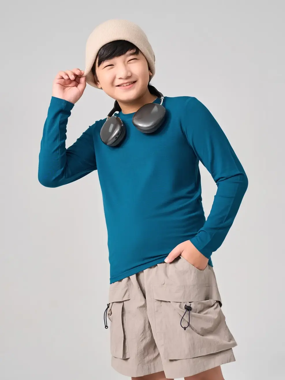 Áo Thu Đông Trẻ Em Giữ Nhiệt Cổ Tròn - Xanh cổ vịt - 10-11