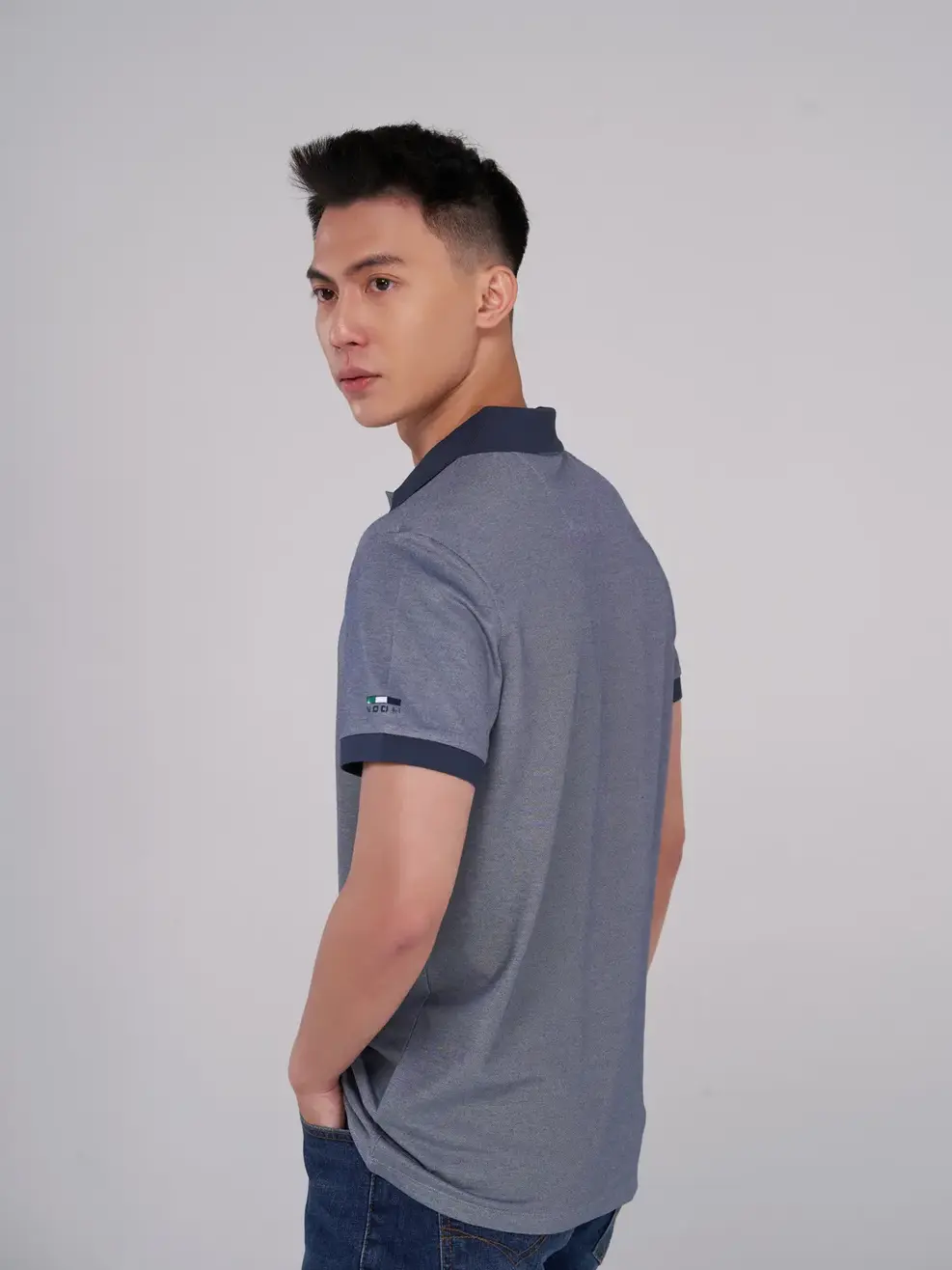 Áo polo nam mắt chim nẹp mix màu - Navy - M