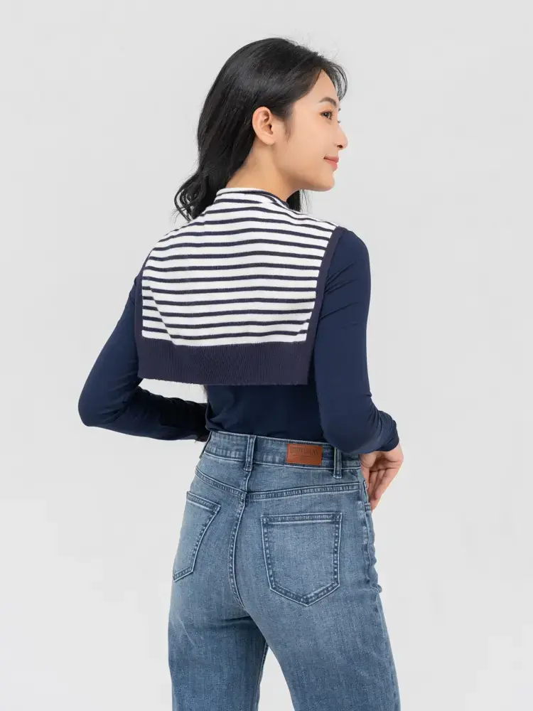 Khăn Len Nữ Phối Kẻ - Tím than kẻ trắng - F