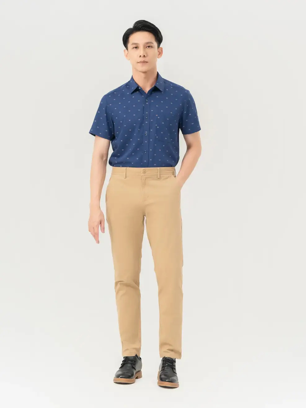 Sơ Mi Cộc Tay Nam Bamboo Họa Tiết - Xanh - M