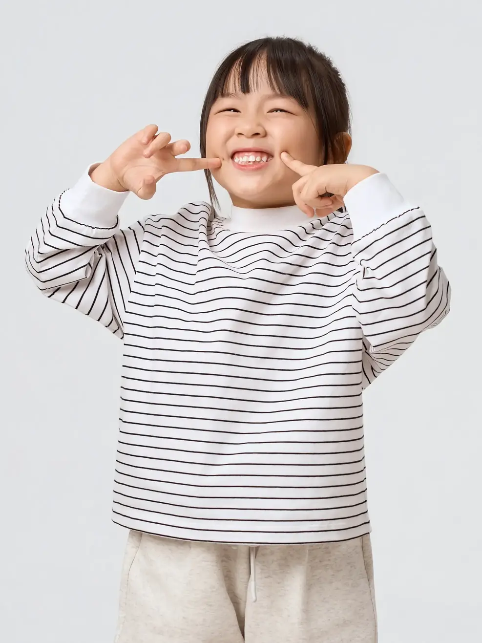 Áo Phông Dài Tay Kids Kẻ Cổ 3cm - Kẻ Trắng 058 - 110