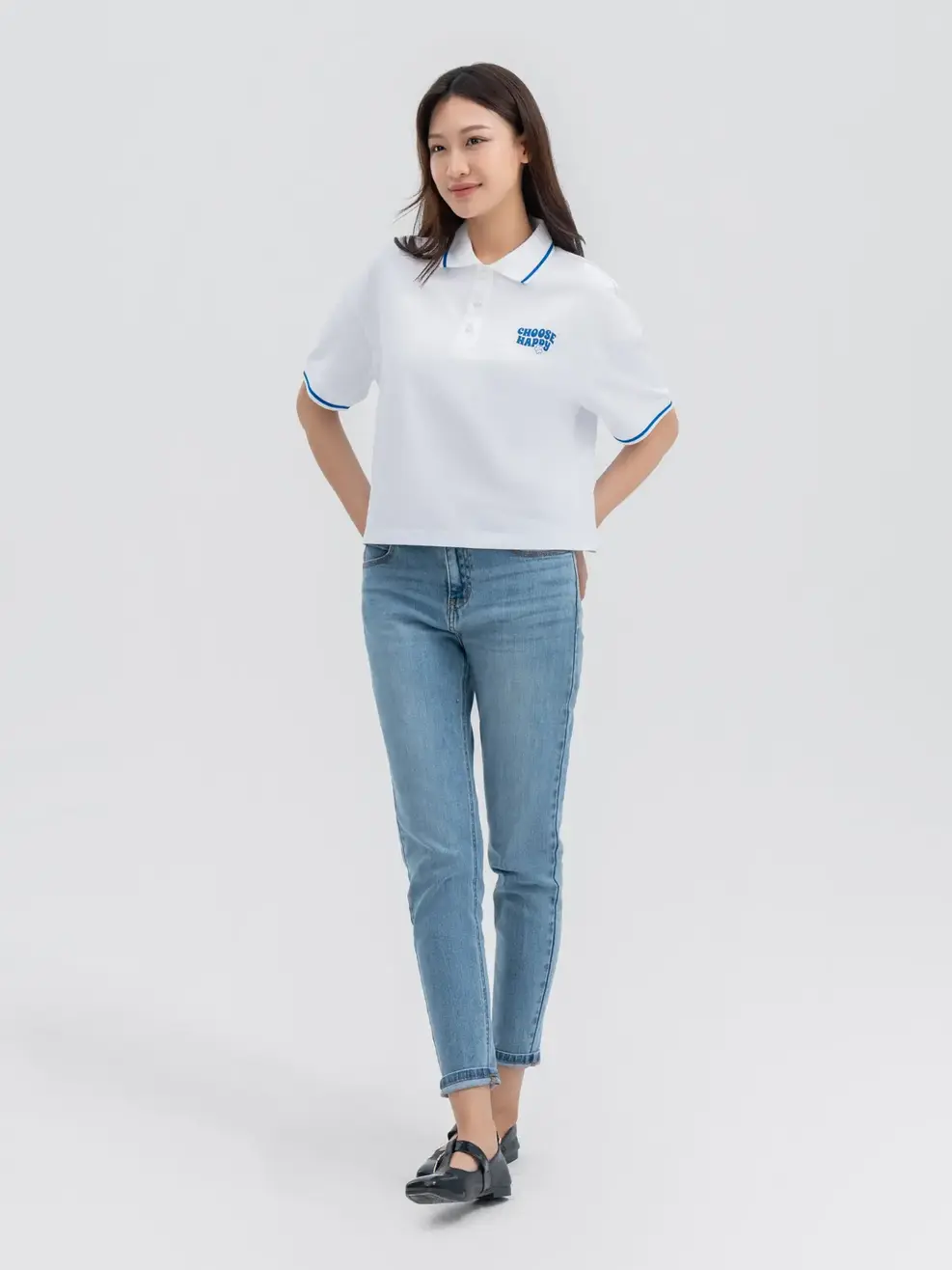 Áo Polo Nữ In Hình Choose Happy - Trắng - S