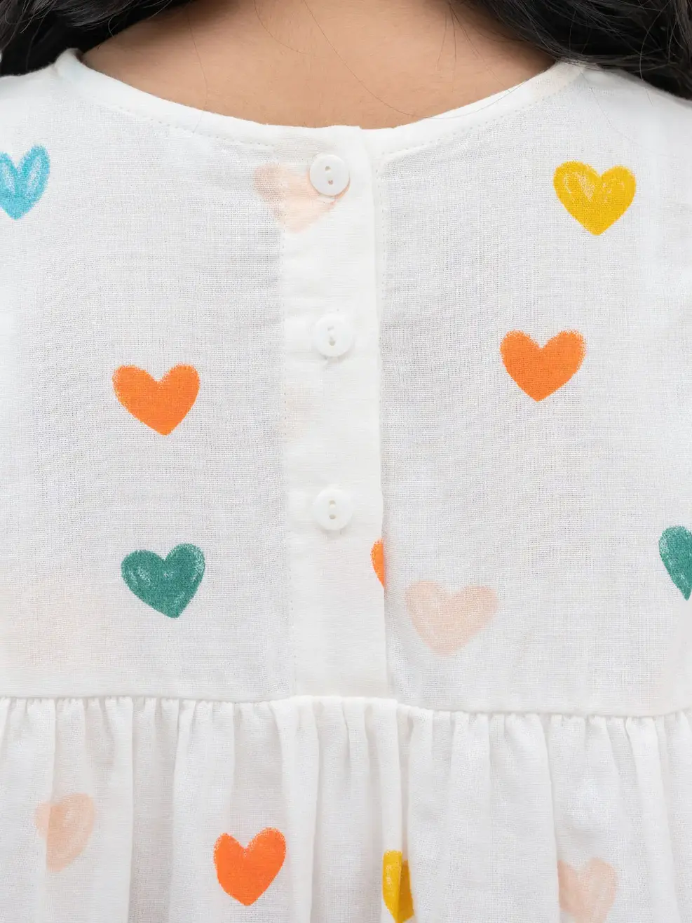 Đầm Kid Họa Tiết Trái Tim Phối Dây Ren - Trắng Họa Tiết. - 2